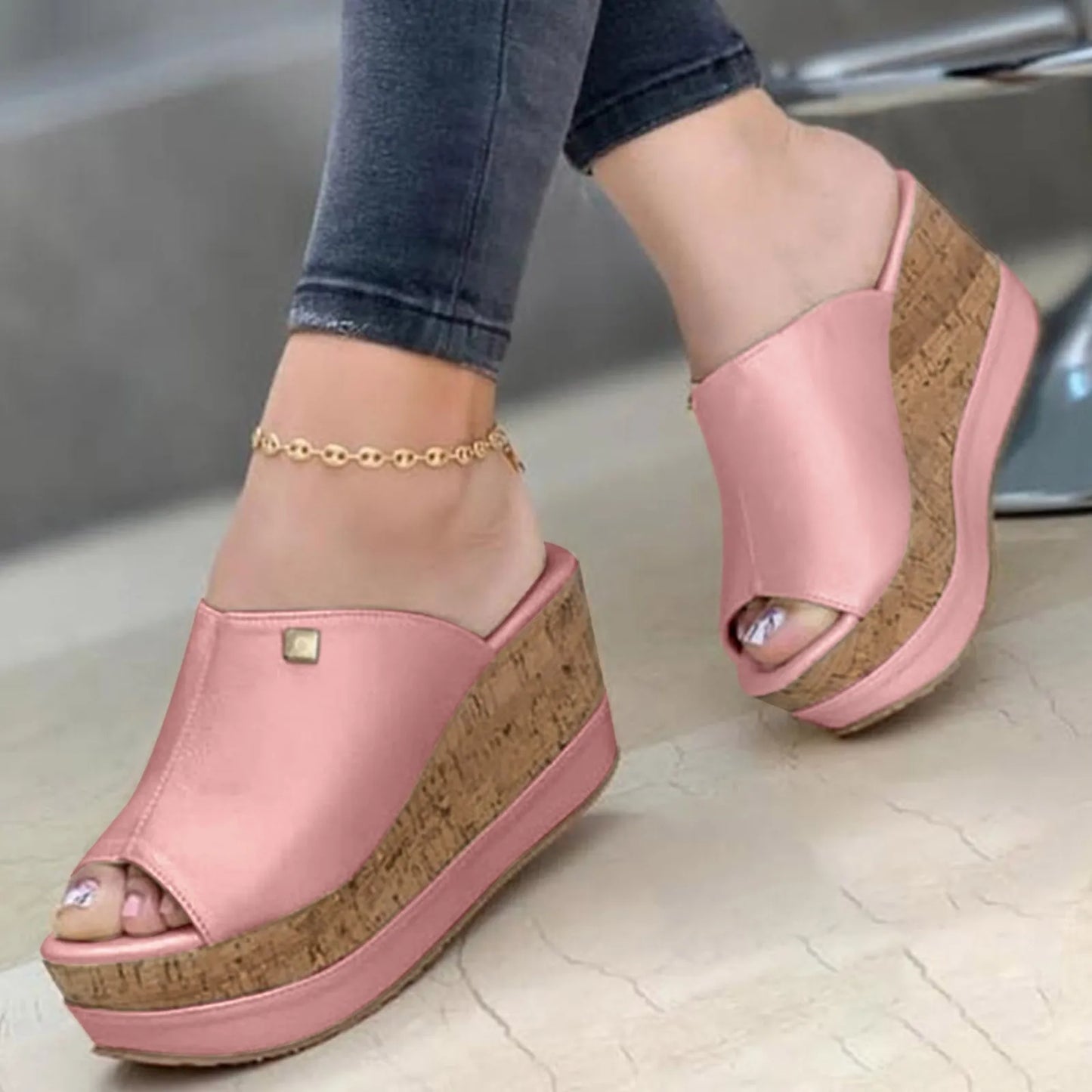 Roman Shoes Sandals For Ladies Shoes Summer Sandals Fashion Solid Color Wedge Platform Slippers Elegant Fashion