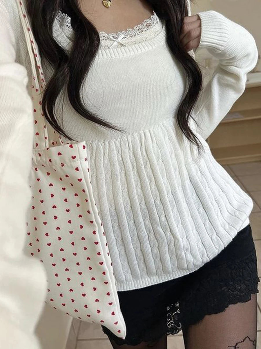 Women s Long Sleeve Crop Knit Tops  Cable Knit Sweater Fairy Grunge Tops