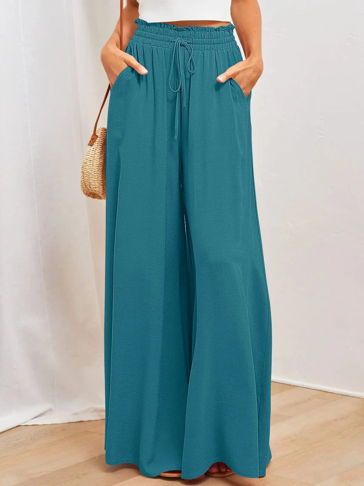 Summer Women's Wide  Leg Pants With Elastic Waistband Palazzo style pants