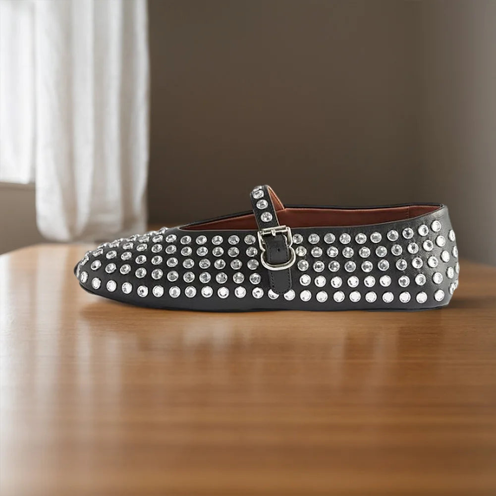 Glitter Shoes with Buckle Strap Rhinestone Ballet Flats Crystal  Comfortable Casual Shoes