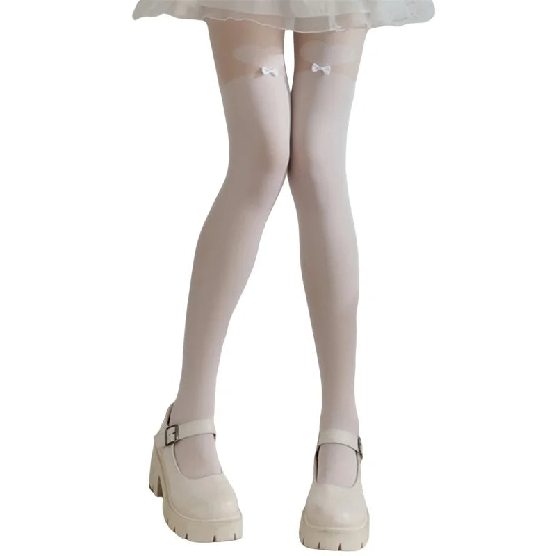 Fashion Thigh High Socks with Sheer Bow Tie Up Detail - Trendy Stockings