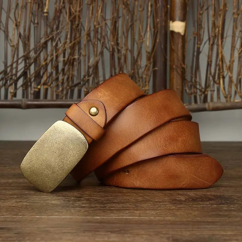Brass retro tanned leather belt