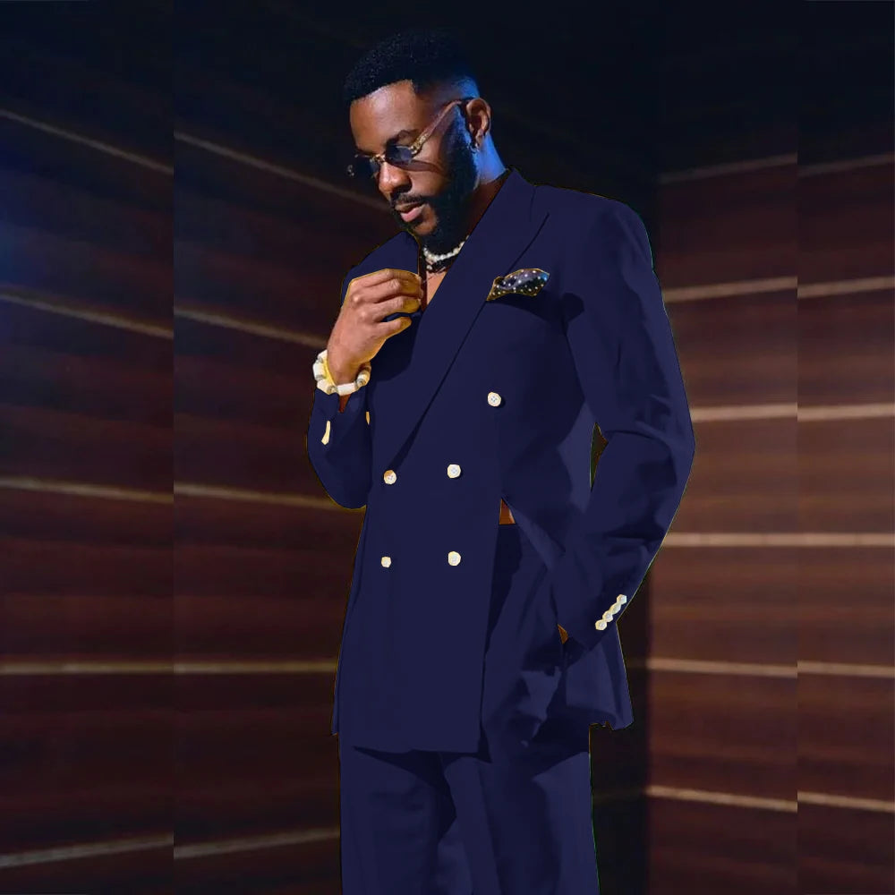 Fashion Men's Suits Special Style Double Breasted Peaked Lapel Luxury Blazer 2 Piece Jacket Pants Chic Blazer Customized