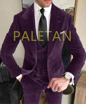 Business Velvet Blazer Sets Men's Suits Elegant Formal 3 Pieces Outfits Jacket+Pants+Vest