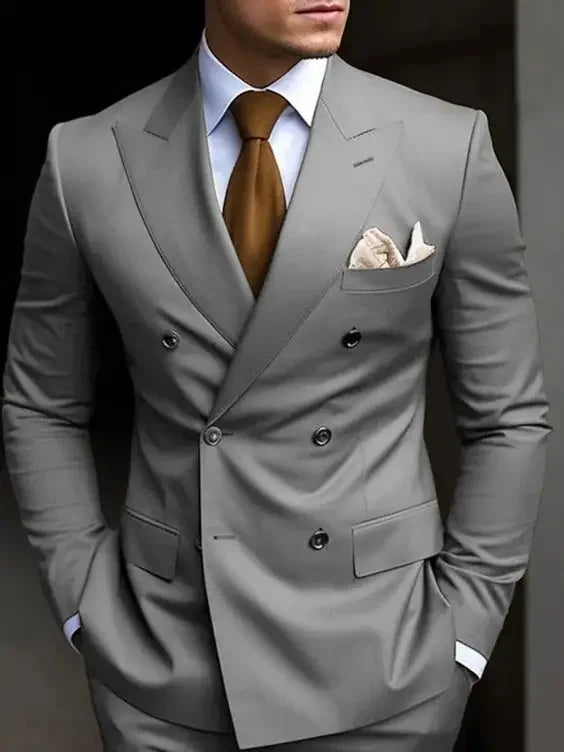Double Breasted Men's Suits Six-buttons 2 Piece Set Blazer Pant Custom Made Wedding Tuxedos Male Prom Party Suits