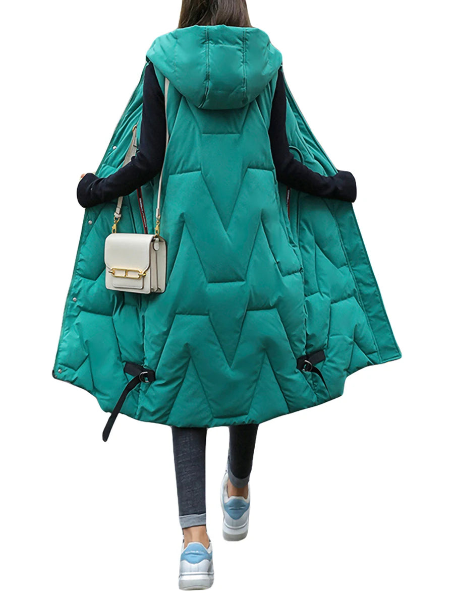 Quilted Puffer Vest with Hood Mid-Length Sleeveless Winter Waistcoat Zipper Closure Lightweight Down Coat