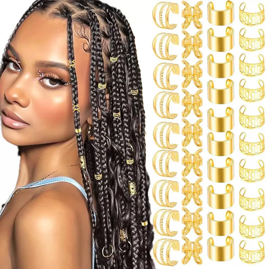 40PCS Hair Jewelry for Braids Hair Cuffs Multi Style Rings Adjustable Hair Beads for Braid  Dreadlock Accessories
