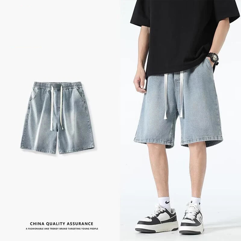 Denim Shorts Summer Thin Style Retro Loose American Fashion Brand Pants Casual Five Inch Mid Length Pants