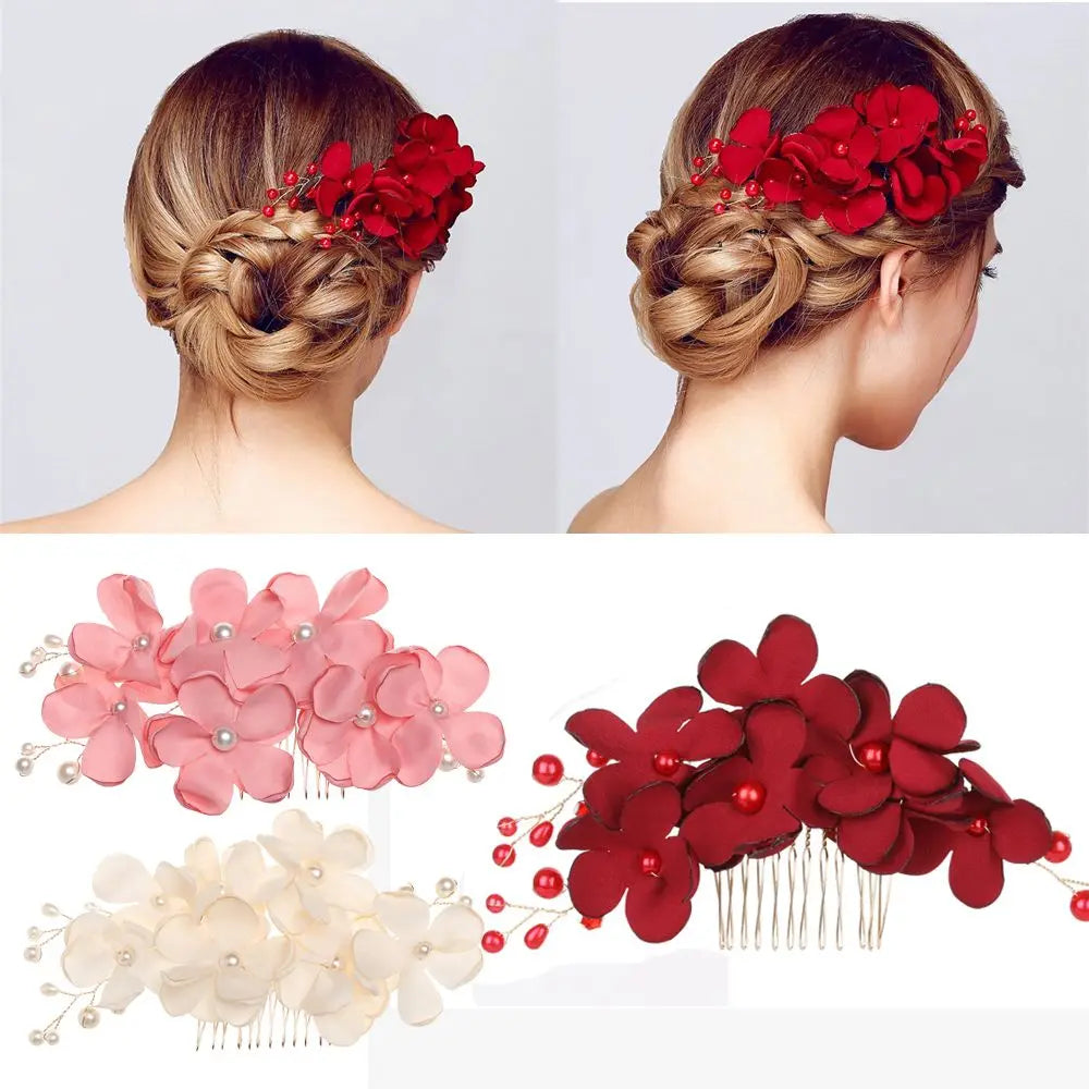 Fashion Red/Pink/Champagne Romantic Flower Hair Clip Hairpin Comb Accessories