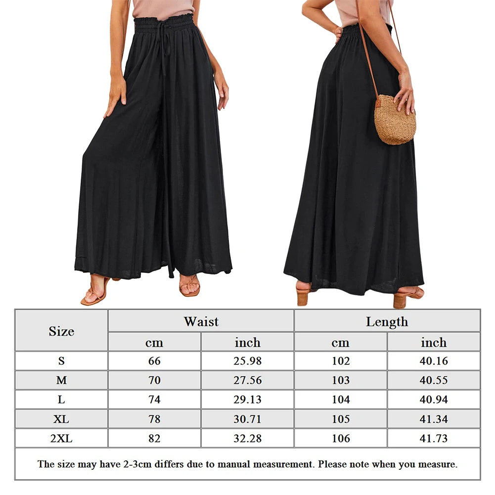 Women High Waisted Palazzo style pants with Elastic Waistband Drawstring Long Trouser Solid Color Casual Long Pants