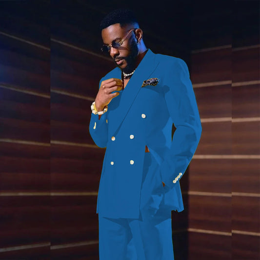 Fashion Men's Suits Special Style Double Breasted Peaked Lapel Luxury Blazer 2 Piece Jacket Pants Chic Blazer Customized