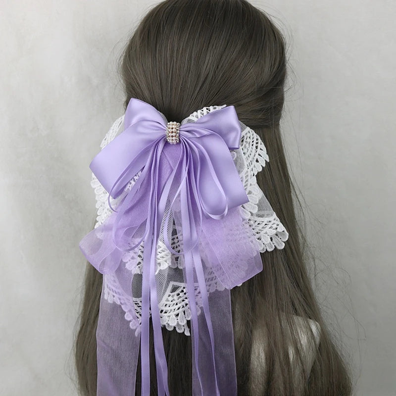 Ribbon Bow Headband With Hairpins Wide Hair Hoop Lace Ruffled Tassels Hair Bands Sweet Hair Accessories