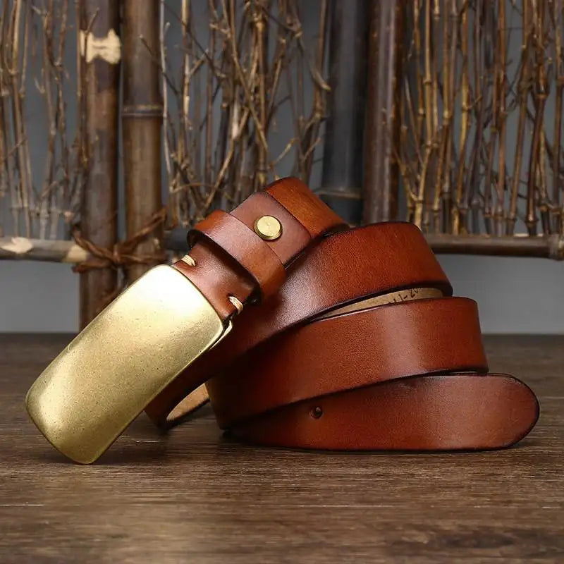Brass retro tanned leather belt