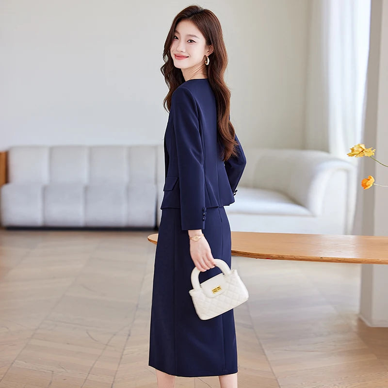 2 Piece Set Women's Double Breasted Blazer Elegant A Line Knee Length Slit Skirts OR Slacks Women's Work Wear
