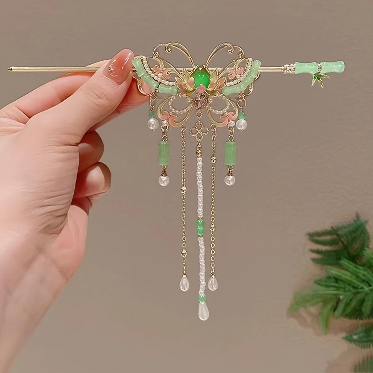 1pc Retro Chinese Butterfly Hairpin Elegant Resin Tassel Luxury Hairpin Suitable Festival Party Fashion Jewelry Hair Accessories