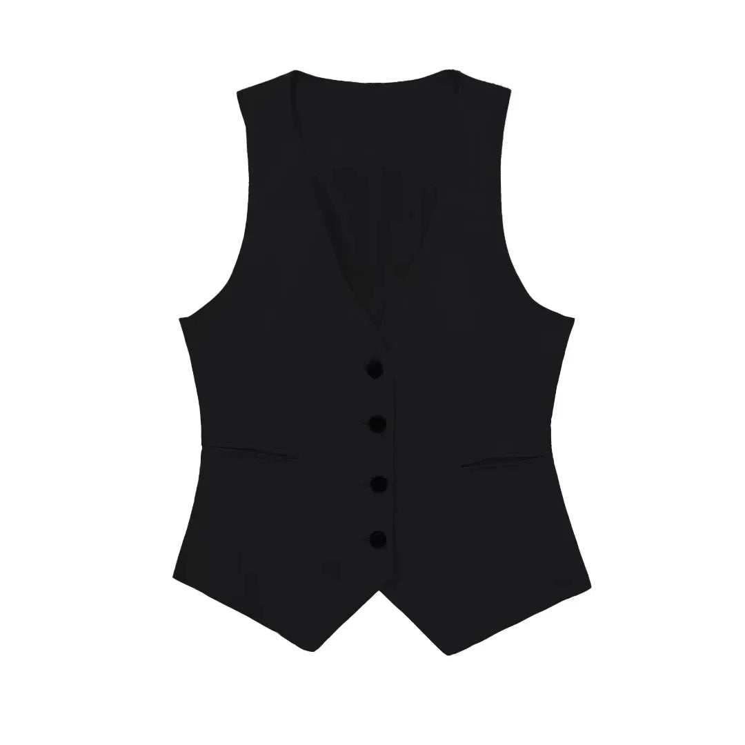 Fashion Women's Vest Linen Sleeveless Suit Vest for Women  Female Black White Suit Vest Top