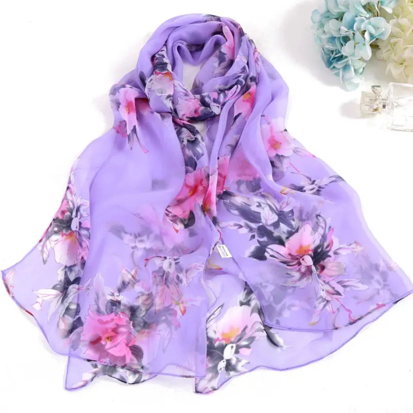 Elegant Peach Blossom Floral Lightweight Women's Shawl Scarf