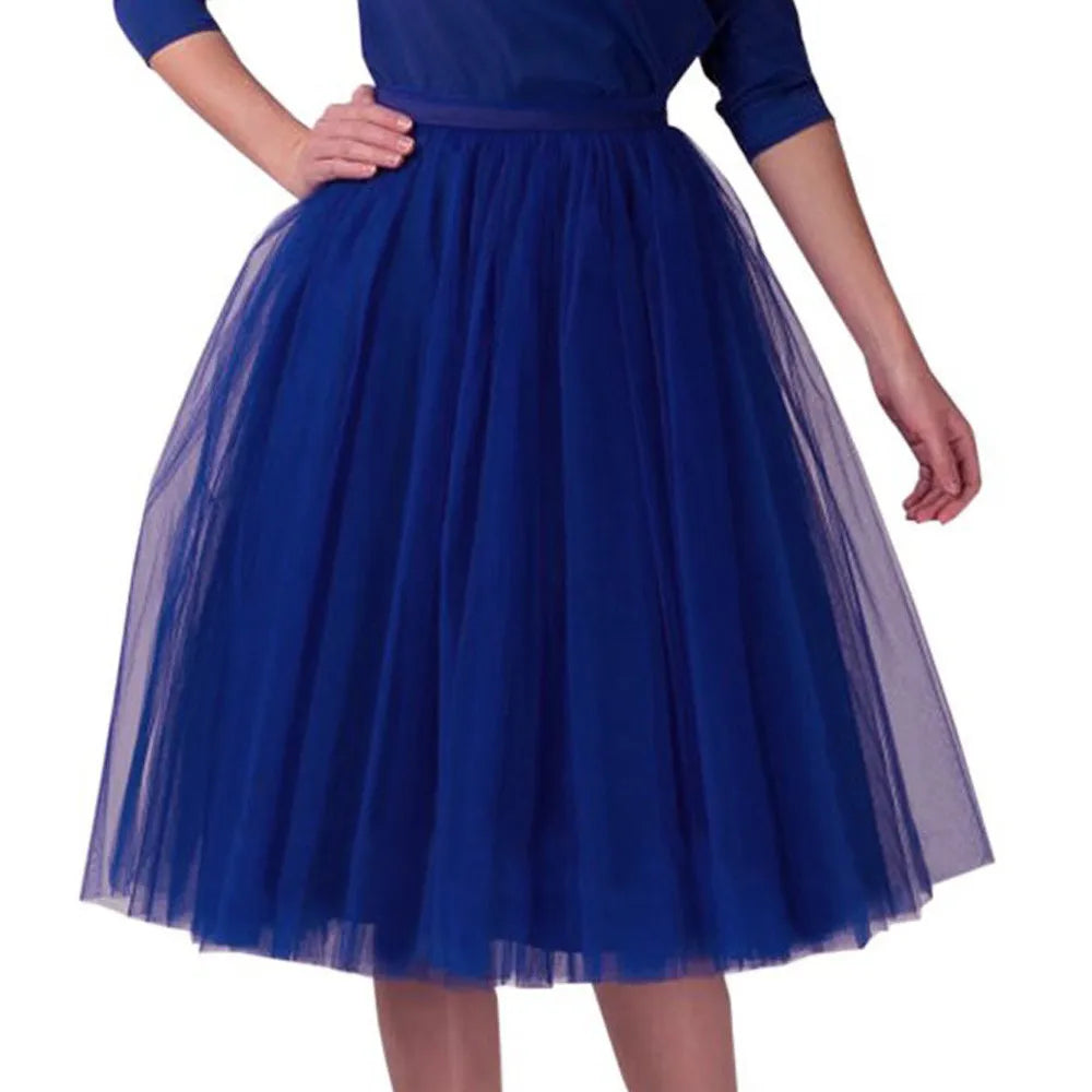 Women Skirt Solid Color High Waist Princess Petti-skirt Big Swing Mesh Fluffy Skirts