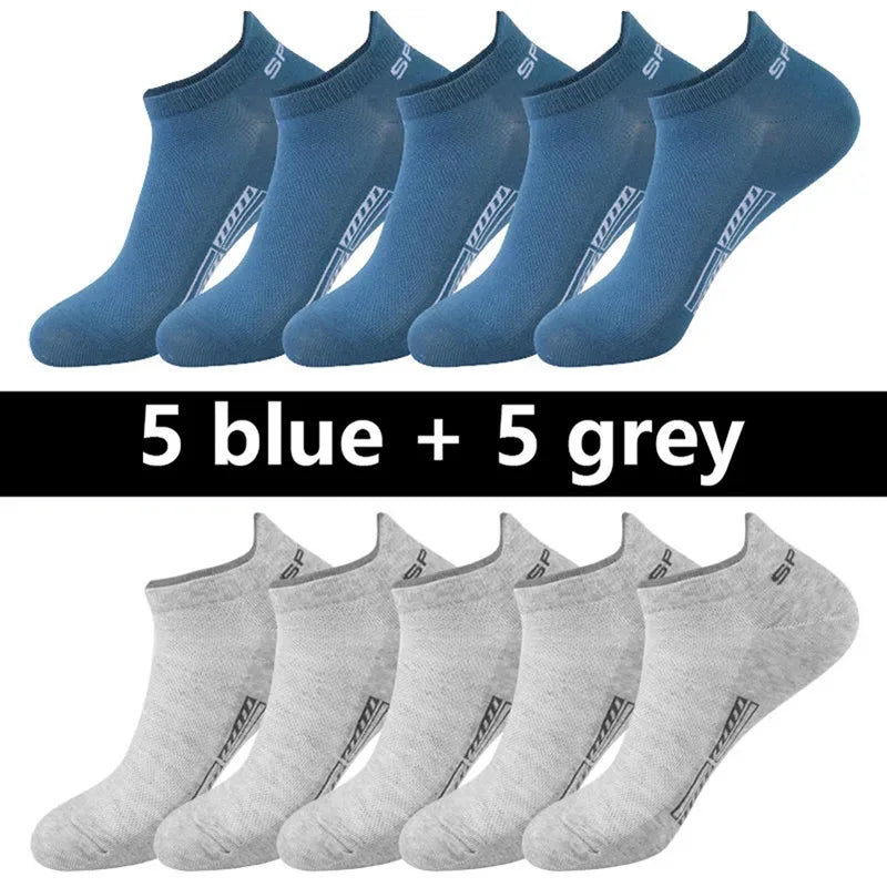 20pcs=10 Pairs Summer Autumn Men Cotton Socks Sport Breathable Ankle Socks Quality Mesh Casual Athletic Thin Cut Short