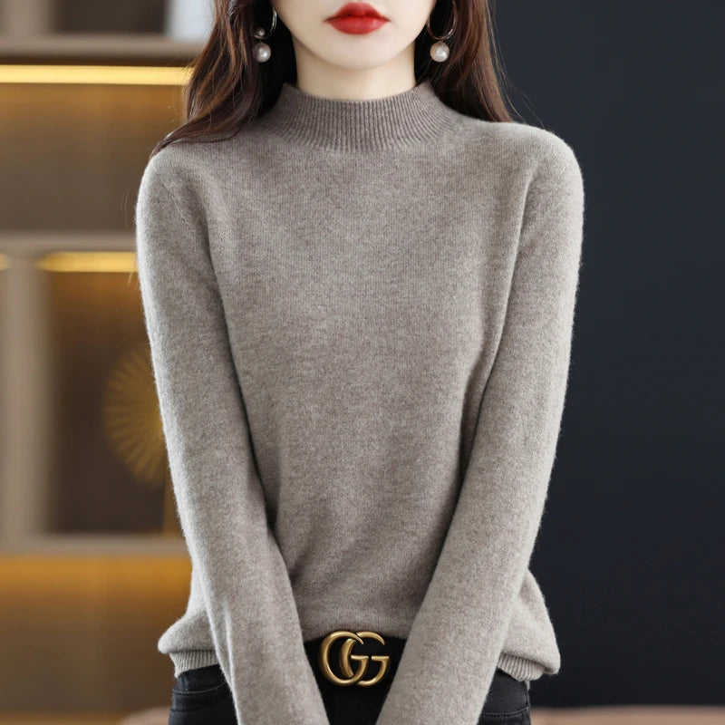 100% Pure Wool Half Turtleneck Pullover In  Cashmere Sweater Women's Casual Knit Top Women's Coat