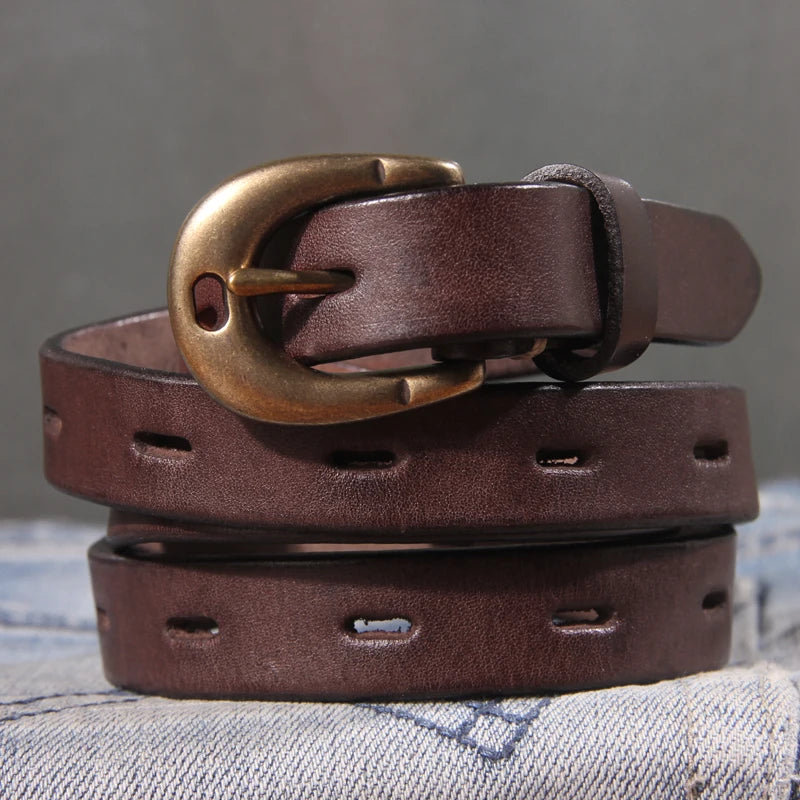 Retro Genuine Leather Belt Pure Copper Button Western Style