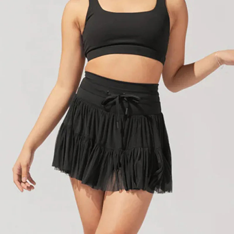 Sport Pleated Skirts With Safety Shorts  High Waist Skirts