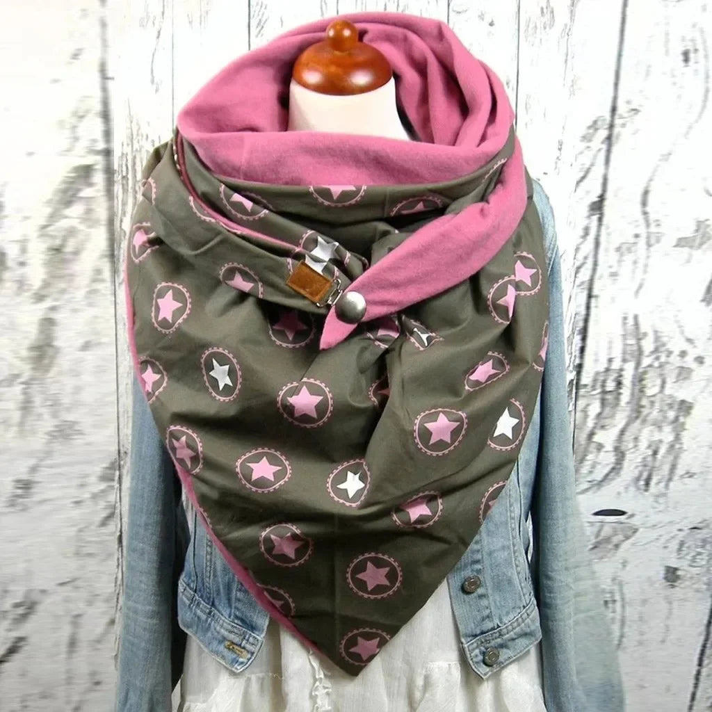 Winter Women's Floral Print Thick Warm Scarf – Windproof Double-Layer Buttoned Wrap