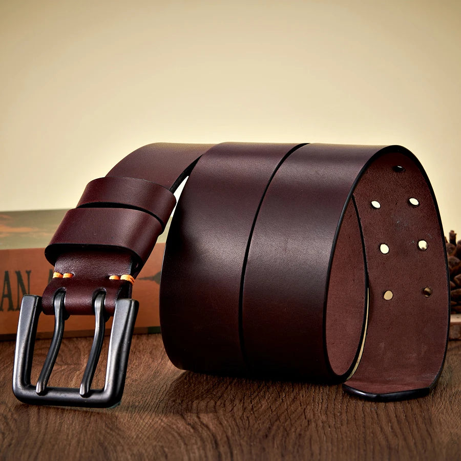 4.3cm Wide Thick Cow skin Genuine Leather Belt  Casual