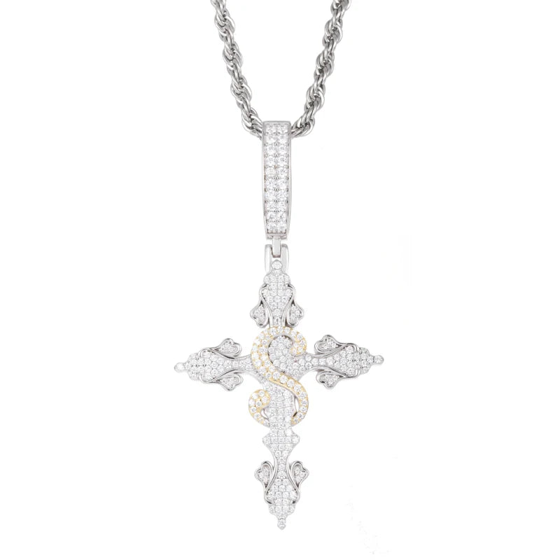 S925 Moissanite Pendant Necklace – Iced Out Cuban Pendant, Silver/White Gold, 3/3mm Steel Rope Chain, 20in