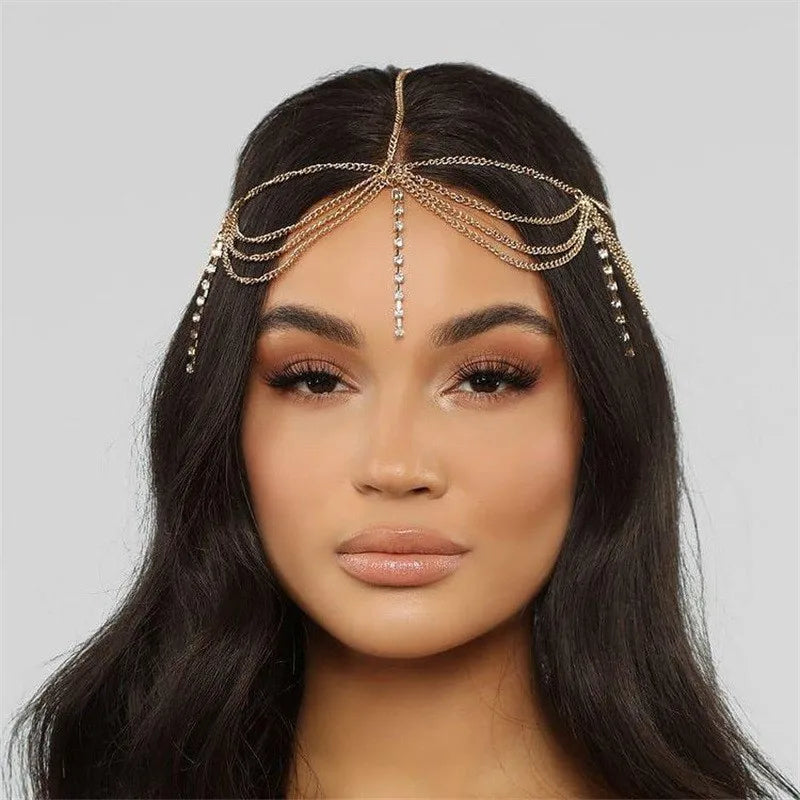 Fashion Bridal Wedding Hair Jewelry Accessories For Women Indian Boho Imitation Pearls Head Chain Head Piece Bijoux Femme