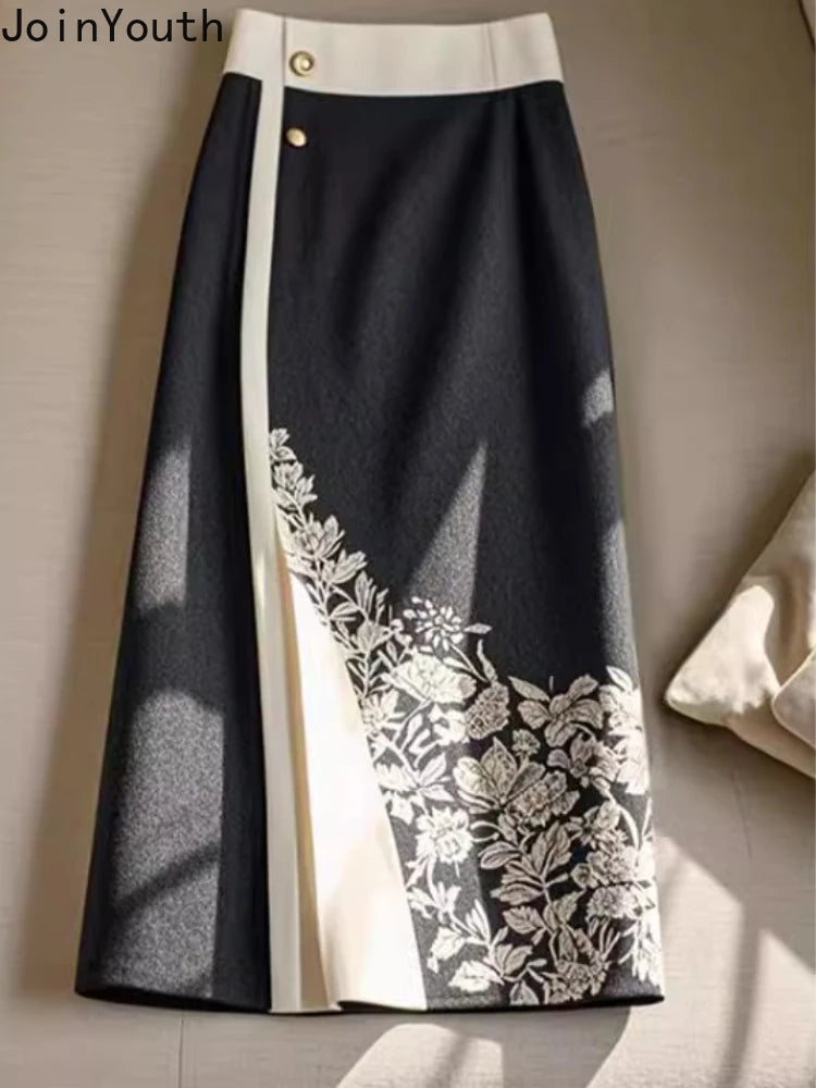 Vintage  High Waist Floral Print Skirt