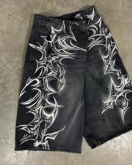 Street Hip-hop Classic Personalized Printed Straight Loose Fashion Jeans Retro  Casual All-match Shorts Women