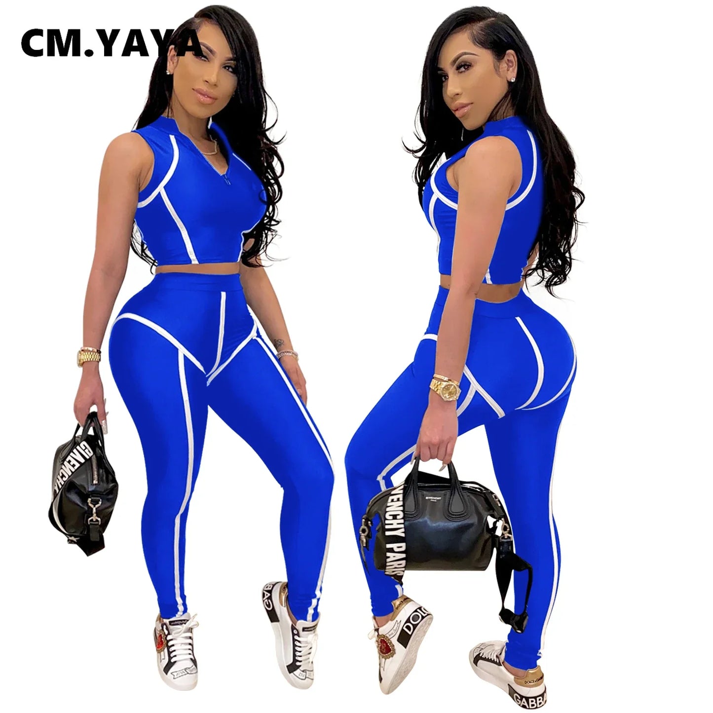 Women Sets Summer Tracksuits Slim Sleeveless Skinny Crop Tops + Pants Suit Two Piece Set