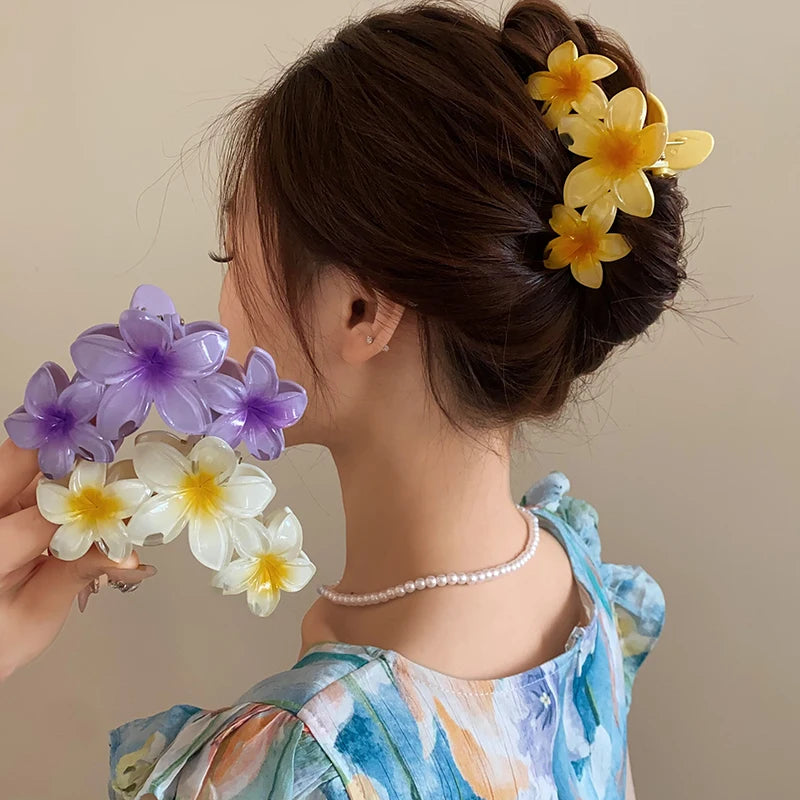 Sunflower Shark Clip Sweet Gradient Flower Grab Clip Ponytail Braid Hair Clip Beach Vacation Hairstyles