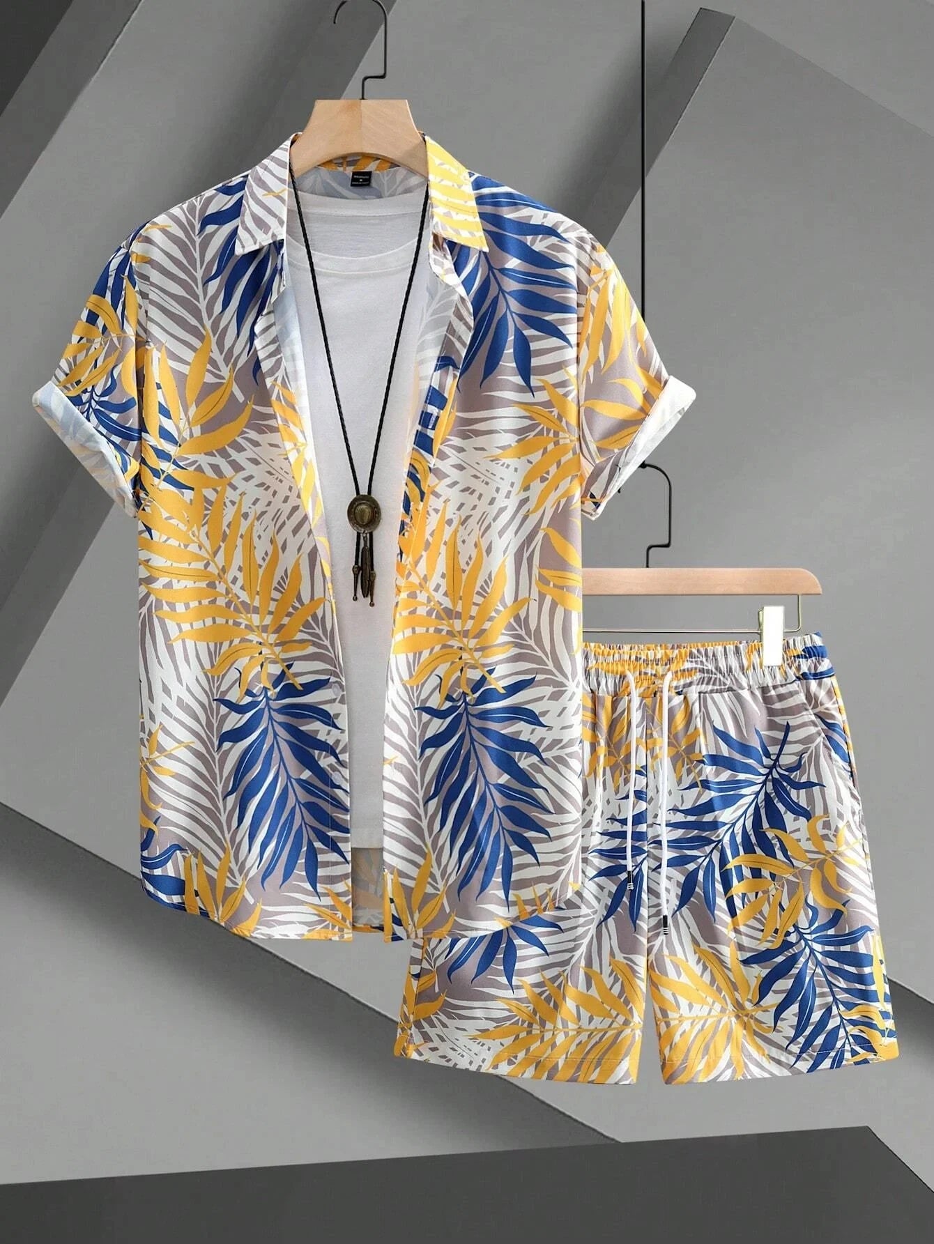 Men Sets Print Patchwork Lapel Short Sleeve Casual Shirt Beach Shorts Summer Streetwear Vacation Hawaiian Suits Men S-5XL