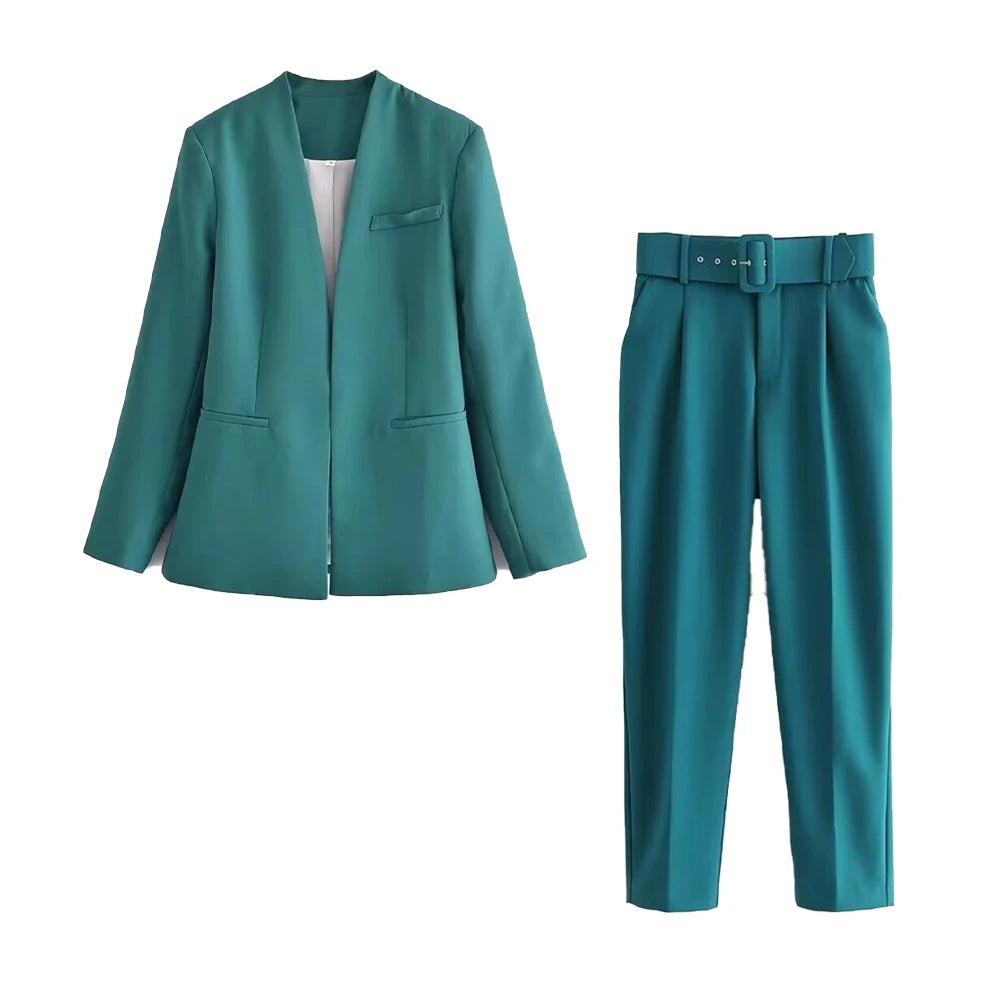 Casual Women's Wear Simple Fashion Solid Color Suit Top Straight Pants Set Two Piece Set Blazer Pants