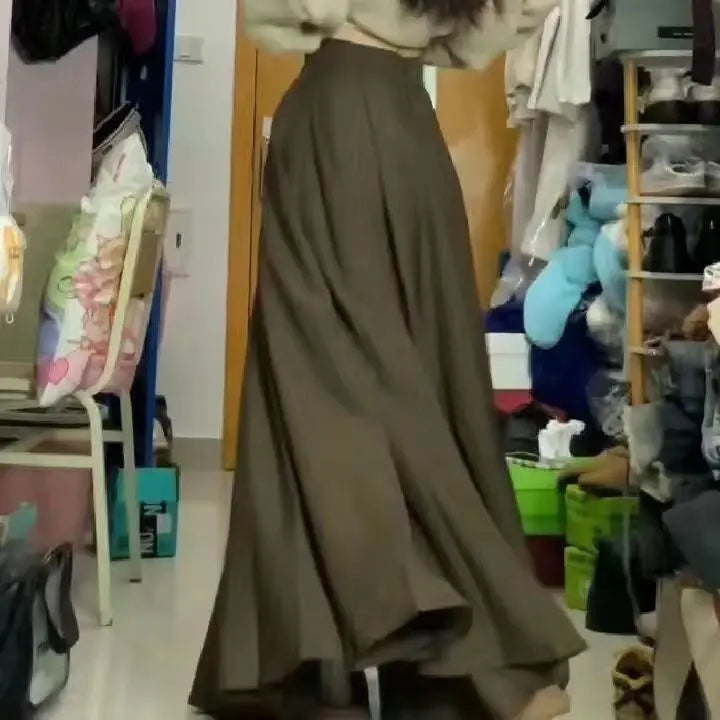 Pleated Skirts for Women High Waist Big Swing Jupe Vintage Long Skirt