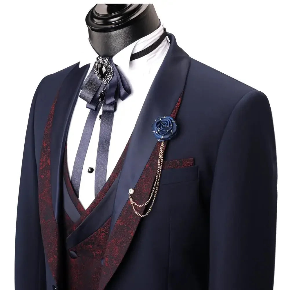 Floral Formal Suits for Men 3 Pieces Shawl Lapel Wedding Groom Tuxedo Italian Style Suit Jacket with Vest Pants Fashion