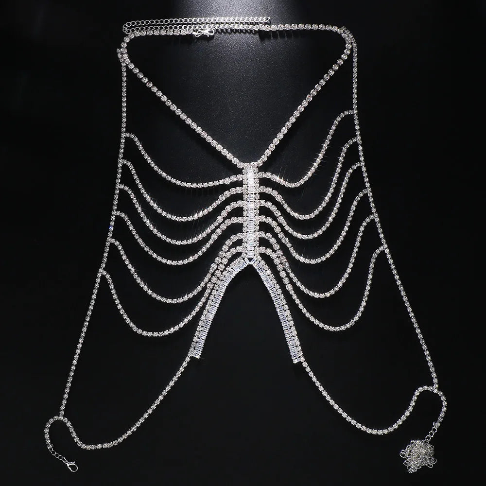 Rhinestone Multilayer Body Chain Jewelry  Crystal Chest Chain Bra Lingerie