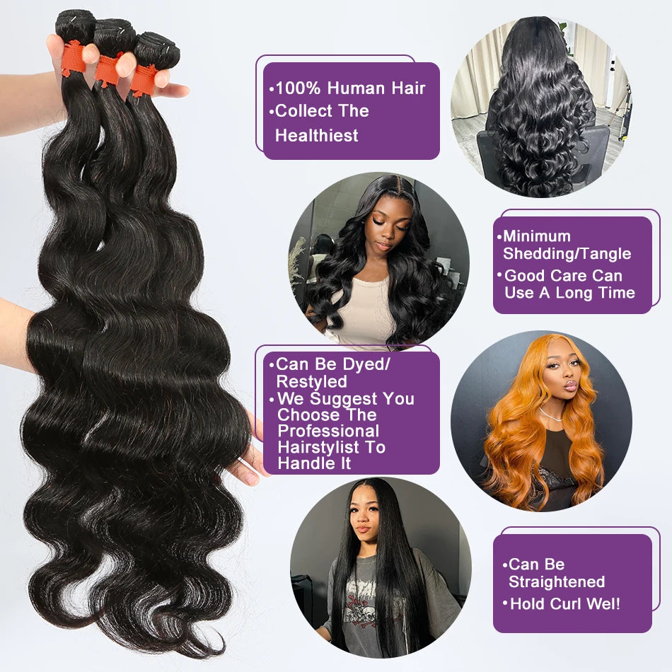 40 50 Inch Body Wave Raw 3 4 Bundles Indian Remy 100% Unprocessed Human Hair Wavy Weave extensions