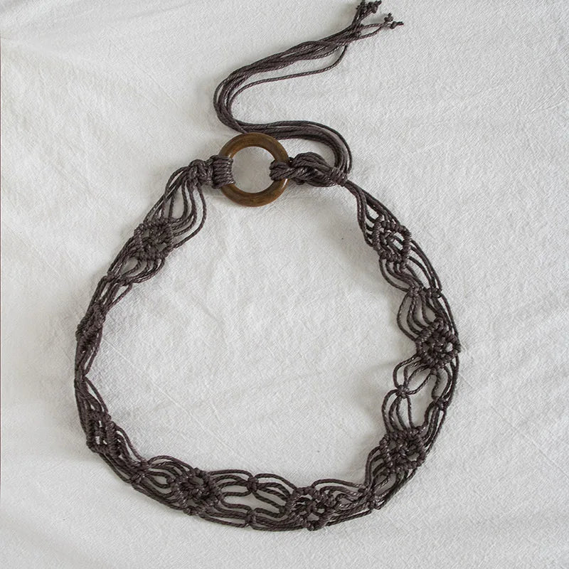 Weaving Tassel Waist Rope for Women Versatile Dress Decoration Knotted Thin Waist Rope Wax Thread Knotted Waist Belt