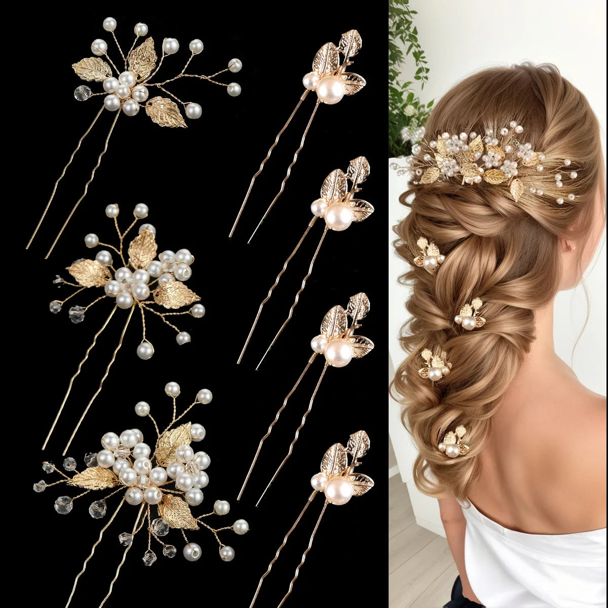 Pearl Flower Hair Comb  Wedding Hairpin Alloy Leaf  Shaped Hair Clips Floral Headpiece Bridal Hair Jewelry Accessories