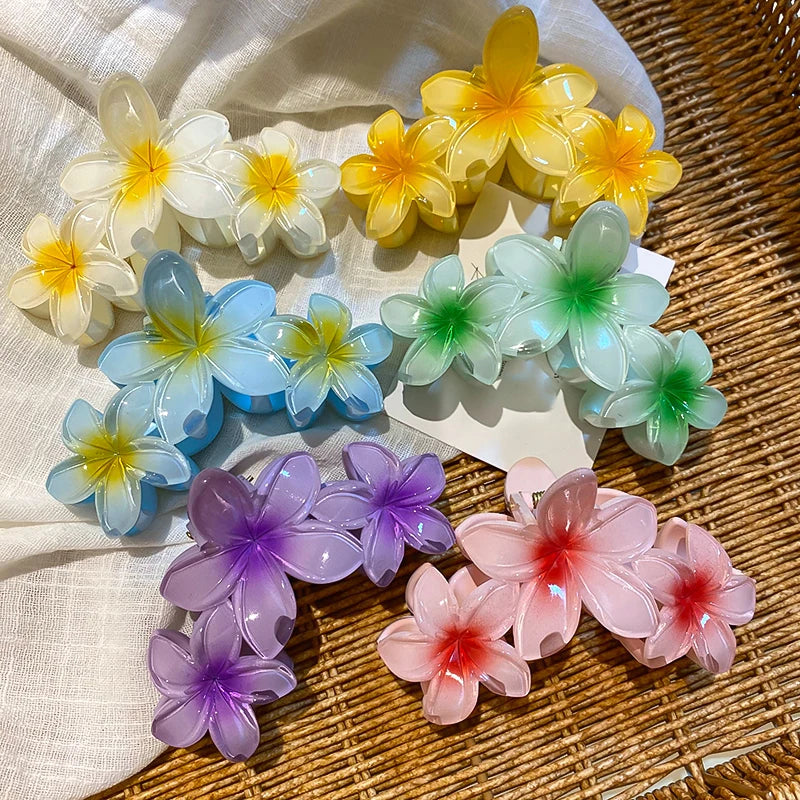 Sunflower Shark Clip Sweet Gradient Flower Grab Clip Ponytail Braid Hair Clip Beach Vacation Hairstyles