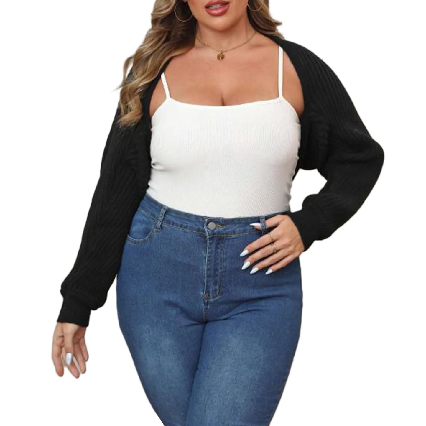 Women s Plus Size Open Front Shrug Sweater with Pockets Cozy Knit Cardigan