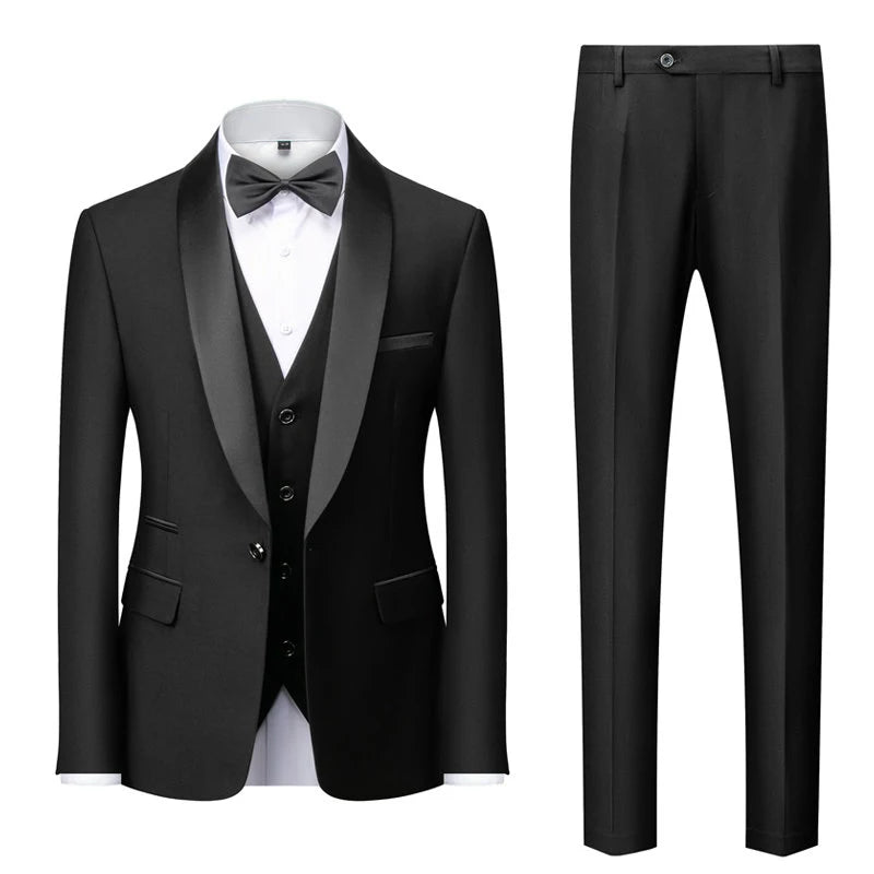 Men's Casual Business Have Smoking Suit High End Brand Boutique Fashion Blazer Vest Pants Groom Wedding Dress Party Suit