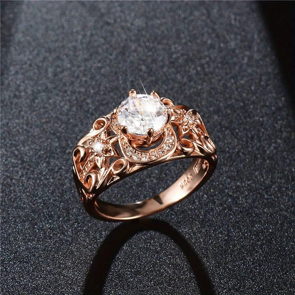 Rings Sterling Silver White Stone Jewelry Rose Gold Plated Champagne Cubic Zirconia