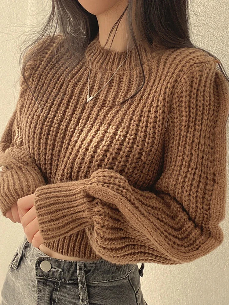 Loose Vintage  Lantern Long Sleeve Women Sweater  Autumn Winter Knitwear Soft Warm Tops Chic Solid Femme Sweater