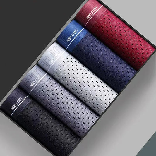 4pcs Men's Boxer Shorts Ice Silk Underwear Plus Size Underpants Cool Breathable Sexy Slim Mesh