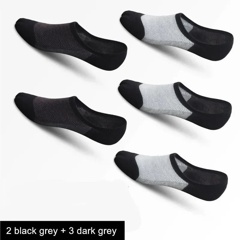 5 Pairs/pack Man  Style Mesh Breathable Short Socks Male Sweat-absorbent Silicone Cotton Socks Men's Invisible Socks