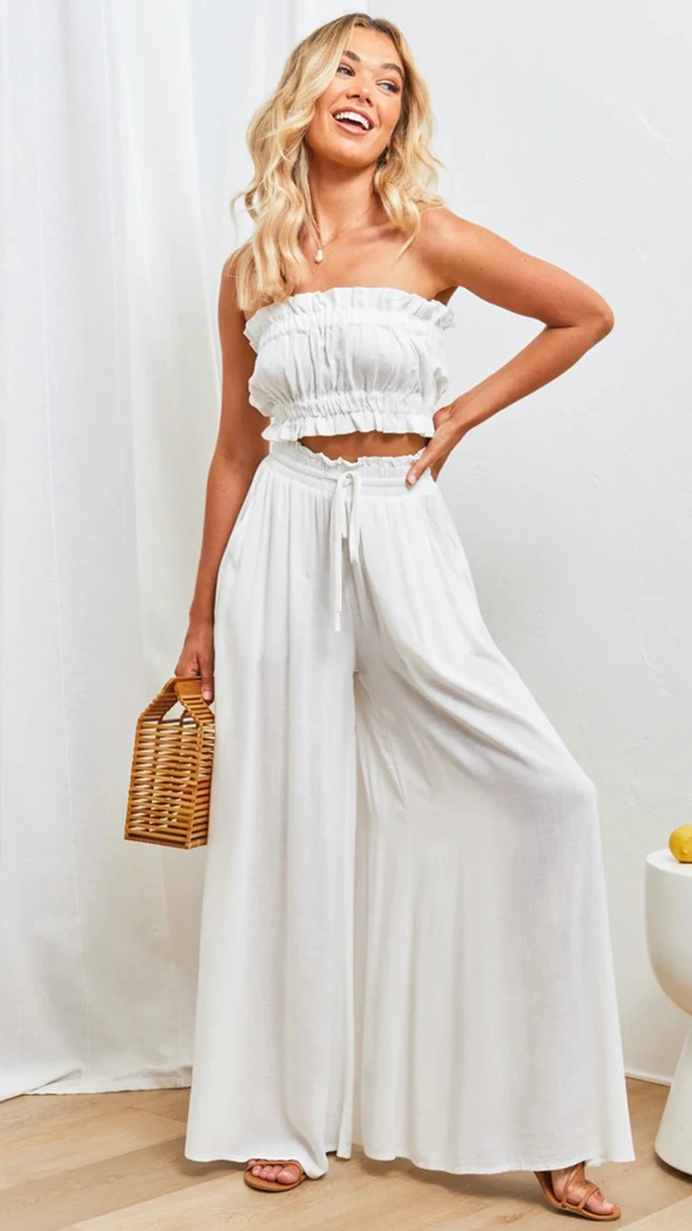 Summer Women's Wide  Leg Pants With Elastic Waistband Palazzo style pants